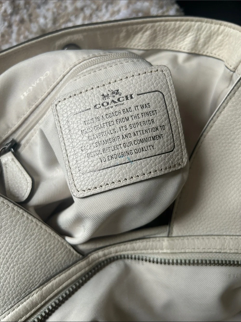 Coach Ivory Pebbled Leather Studded Shoulder Bag